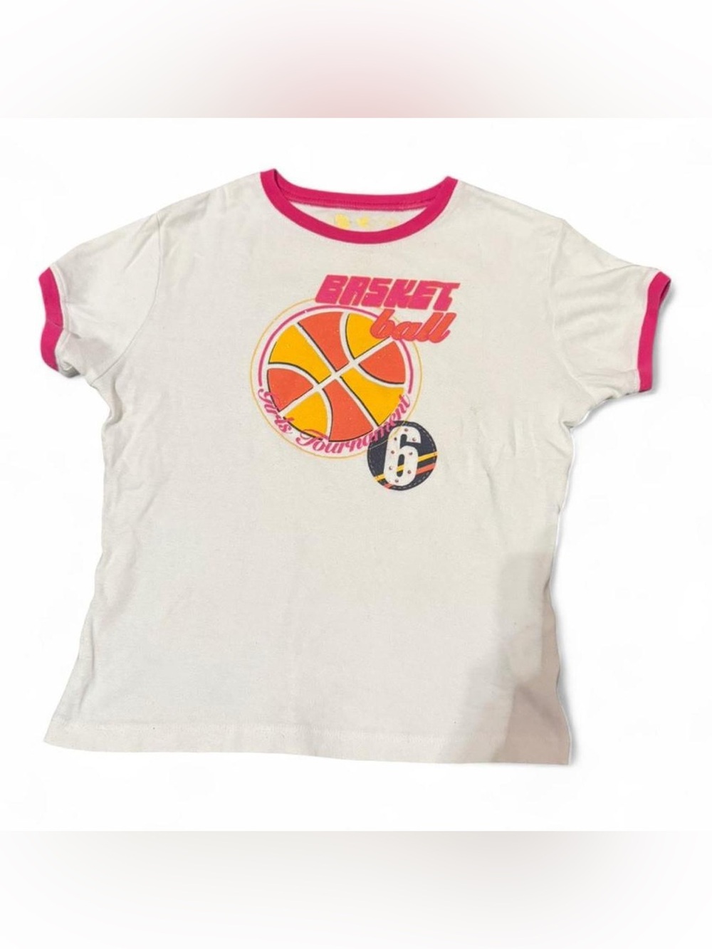 basketball baby tee with glitter and rhinestone graphic